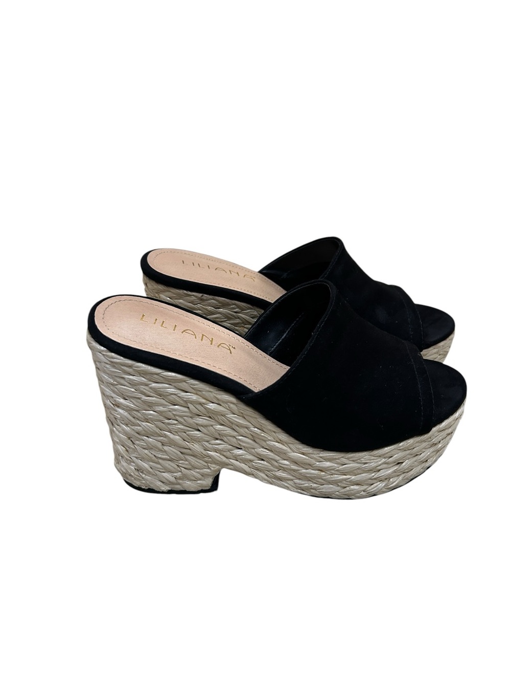 Nwot Liliana Black faux Suede slip on Espadrille platform Slide size 8